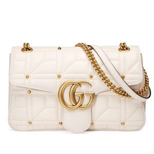 Gucci GG Studded Marmont Matelasse White Shoulder Bag Size Medium